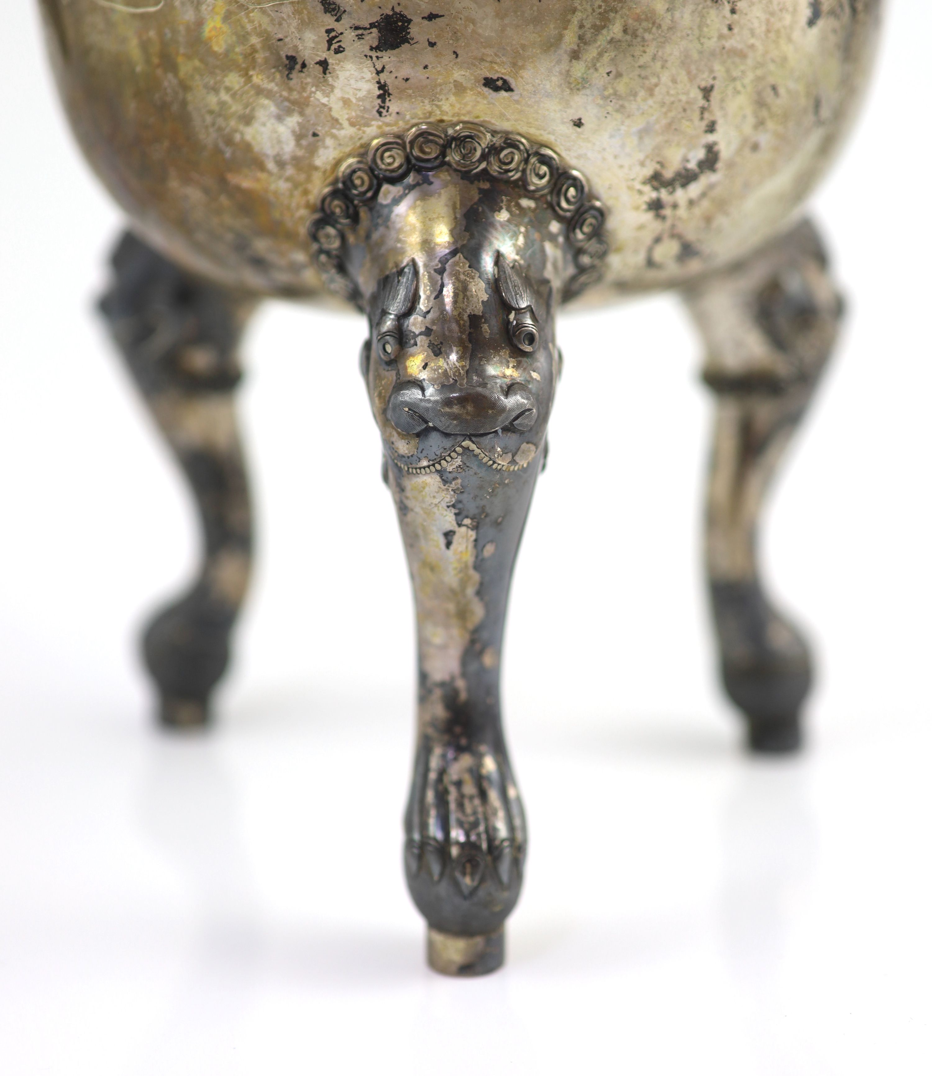 An early 20th century Chinese Export silver two handled koro and cover